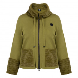 Faber Knitted Jacket with Faux Fur Trim Olive  - Plus Size Collection