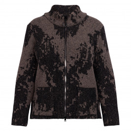 Faber Merino Blend Knitted Fleece Jacket Black and Taupe  - Plus Size Collection