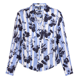 Faber Stripe And Floral Shirt Blue  - Plus Size Collection