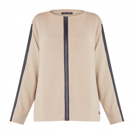 Faber Camel Sweater With Faux-Leather Stripes  - Plus Size Collection