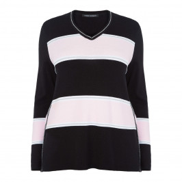 FABER V NECK STRIPE SWEATER LUREX TRIM - Plus Size Collection