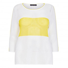 FABER CROCHET SWEATER WHITE WITH YELLOW BAND - Plus Size Collection