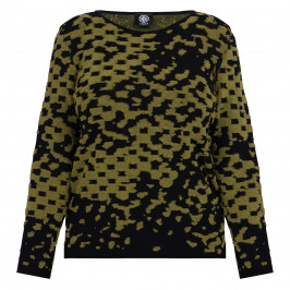 Faber Knitted Textured Jacquard Top Black and Olive  - Plus Size Collection