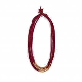FACTUR MULTI STRAND VELVET NECKLACE RED WITH COPPER  - Plus Size Collection