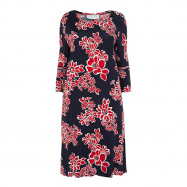 GAIA NAVY FLORAL PRINT DRESS TULIP CUFF - Plus Size Collection