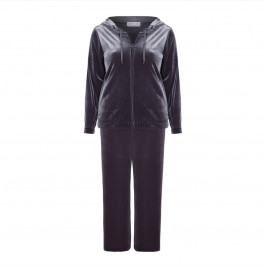 GAIA GUN METAL GREY VELVET TRACKSUIT WITH LUREX DETAILING  - Plus Size Collection