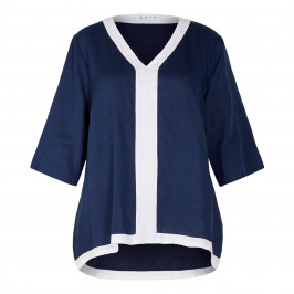 GAIA 100% LINEN TUNIC NAVY AND WHITE  - Plus Size Collection