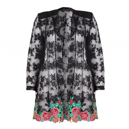 GEORGEDE BLACK LACE jacket  WITH FLORAL EMBROIDERED APPLIQUES - Plus Size Collection