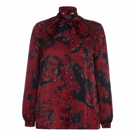 KRIZIA RED PRINT SILK SATIN BOW NECK BLOUSE - Plus Size Collection