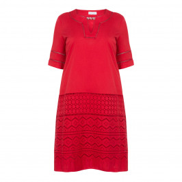 PER TE BY KRIZIA EMBROIDERED COTTON DRESS RED - Plus Size Collection