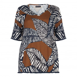 PER TE BY KRIZIA BLACK AND TAN JUNGLE PRINT TOP - Plus Size Collection