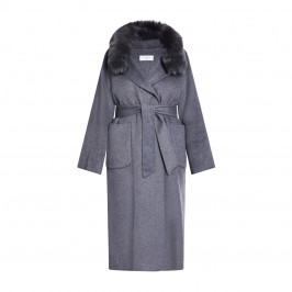 LUISA VIOLA WRAP COAT FAUX-FUR TRIM GREY  - Plus Size Collection