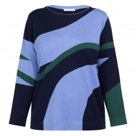 Luisa Viola Curve Intarsia Knitted Tunic Navy  - Plus Size Collection