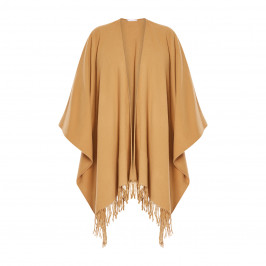 Luisa Viola Fringed Poncho Camel - Plus Size Collection