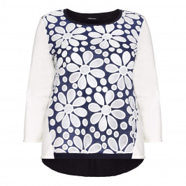 LUISA VIOLA textured floral navy and ivory SWEATER - Plus Size Collection