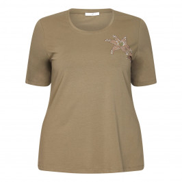 LUISA VIOLA OLIVE GREEN EMBELLISHED T-SHIRT - Plus Size Collection