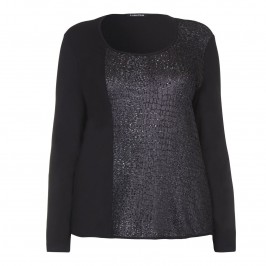 LUISA VIOLA CROC TEXTURE BLACK JERSEY TOP - Plus Size Collection