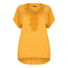 LUISA VIOLA mustard TOP with crochet detail - Plus Size Collection