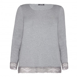 LUISA VIOLA GREY JERSEY TOP WITH LACE HEM - Plus Size Collection