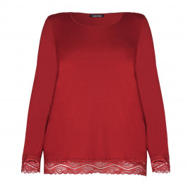 LUISA VIOLA RED JERSEY TOP WITH LACE HEM - Plus Size Collection