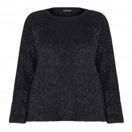 LUISA VIOLA BLACK FLUFFY ROUND NECK SWEATER WITH LUREX DETAIL - Plus Size Collection