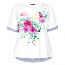 LUISA VIOLA WHITE JERSEY FRONT FLORAL PRINT TOP  - Plus Size Collection