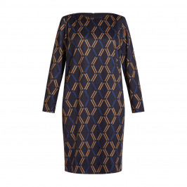 LUISA VIOLA GEOMETRIC JERSEY DRESS NAVY AND CAMEL  - Plus Size Collection