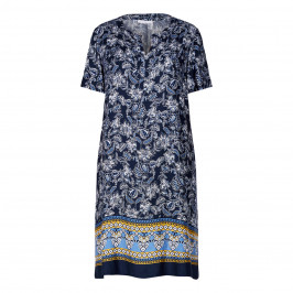 LUISA VIOLA PAISLEY BORDER PRINT DRESS BLUE - Plus Size Collection
