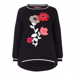 Marina Rinaldi black floral appliqué cotton SWEATER - Plus Size Collection