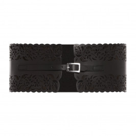 Marina Rinaldi Cut Out Leather Belt Black  - Plus Size Collection