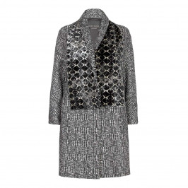 MARINA RINALDI PRINCE OF WALES CHECK COAT WITH VELVET SCARF - Plus Size Collection