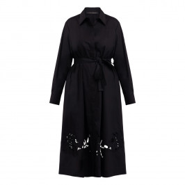 Marina Rinaldi Embroidered Cotton Poplin Shirt Dress Black - Plus Size Collection