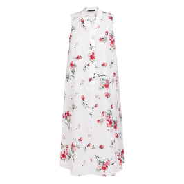 Marina Rinaldi Floral Cotton Poplin Dress with Optional Sleeve White 