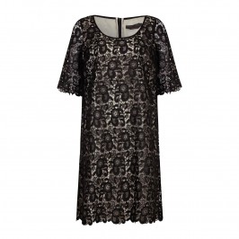 MARINA RINALDI BLACK LACE DRESS WITH CONTRAST LINING