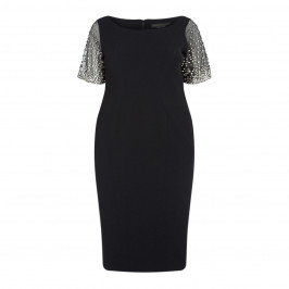 MARINA RINALDI BLACK DRESS WITH JEWEL SLEEVE EMBELLISHMENT