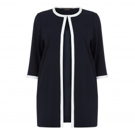 MARINA RINALDI NAVY LONGLINE JACKET WITH WHITE TIPPING - Plus Size Collection