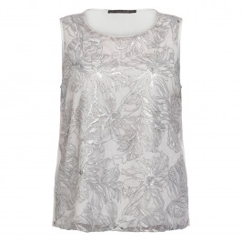 Marina Rinaldi Satin Top With Lace And Sequin Embroidery Silver - Plus Size Collection