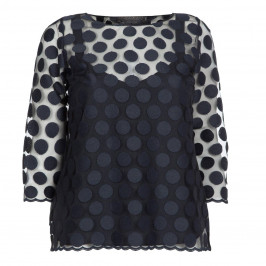 MARINA RINALDI NAVY EMBROIDERED TULLE POLKA DOT TOP - Plus Size Collection