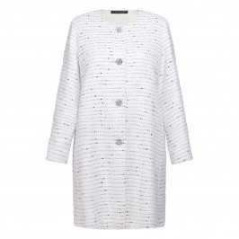 Marina Rinaldi Yarn-Dyed Collarless Duster Coat White - Plus Size Collection