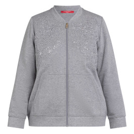 Marina Rinaldi Embroidered Jersey Bomber-Cut Jacket Grey  - Plus Size Collection