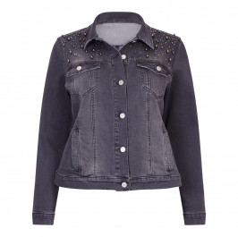 MARINA RINALDI  BLACK PEARL AND JEWEL EMBELLISHED DENIM JACKET - Plus Size Collection