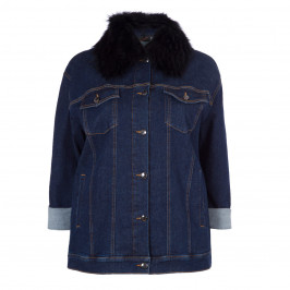 ASHLEY GRAHAM X MARINA RINALDI FUR TRIM DENIM JACKET - Plus Size Collection