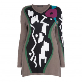 MARINA RINALDI ABSTRACT PRINT LONGLINE INTARSIA SWEATER - Plus Size Collection