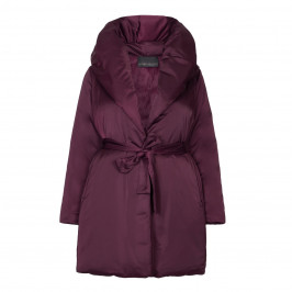 MARINA RINALDI SHAWL COLLAR PUFFA COAT WITH BELT IN PLUM - Plus Size Collection