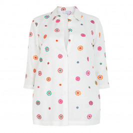 MARINA RINALDI LINEN JACKET WITH MULTI-COLOURED EMBROIDERY - Plus Size Collection