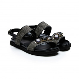 Marina Rinaldi jewelled black flat wedge sandals - Plus Size Collection