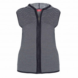 MARINA RINALDI 100% COTTON NAVY HOODED KNITTED GILET - Plus Size Collection