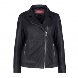 MARINA RINALDI BLACK LEATHER JACKET WITH STITCH DETAILING  - Plus Size Collection