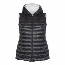 MARINA RINALDI HOODED BLACK PUFFER GILET - Plus Size Collection