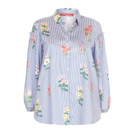 Marina Rinaldi blue floral on stripe cotton SHIRT - Plus Size Collection